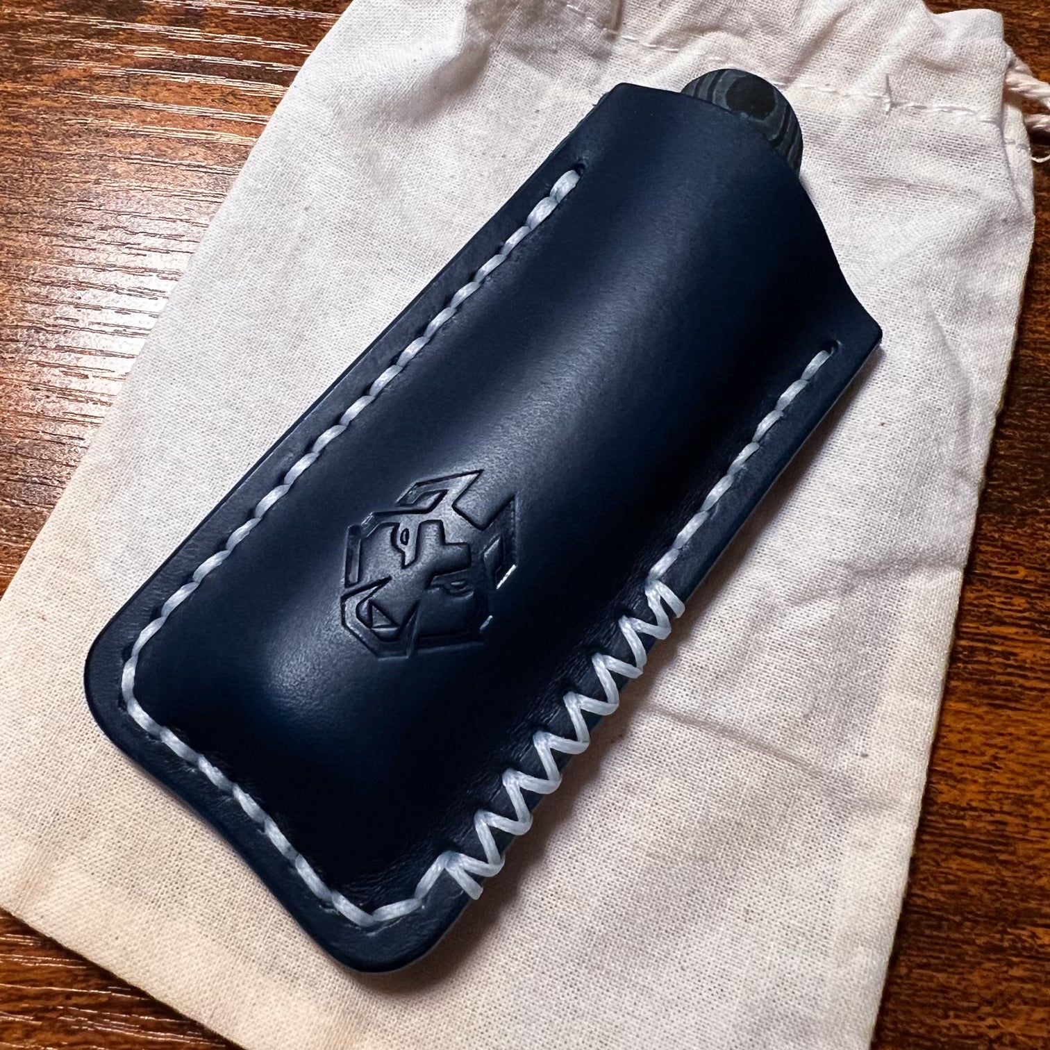 Northwoods Leatherworks Slip - Blue Buttero White Thread