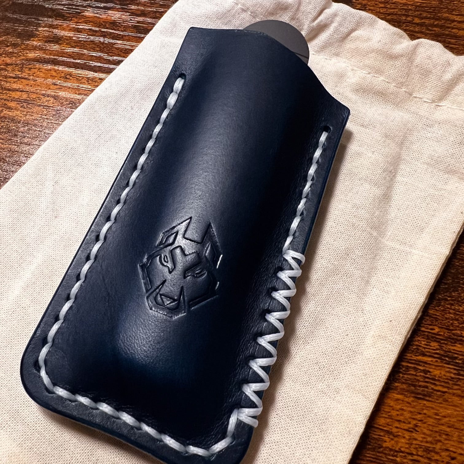 Northwoods Leatherworks Slip - Blue Buttero White Thread