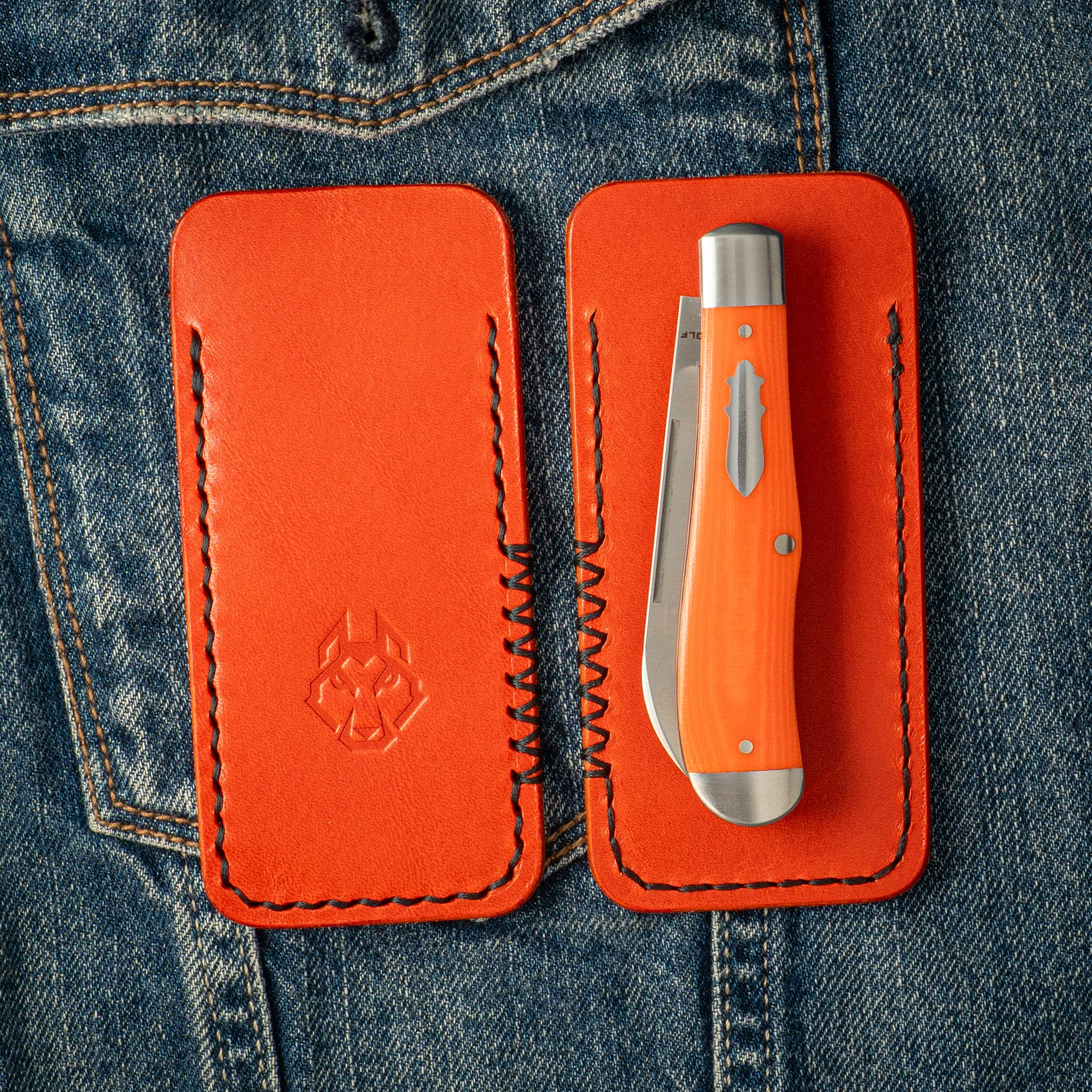 Northwoods Leatherworks Slip - Tiger Orange Gaucho Oil Black Thread