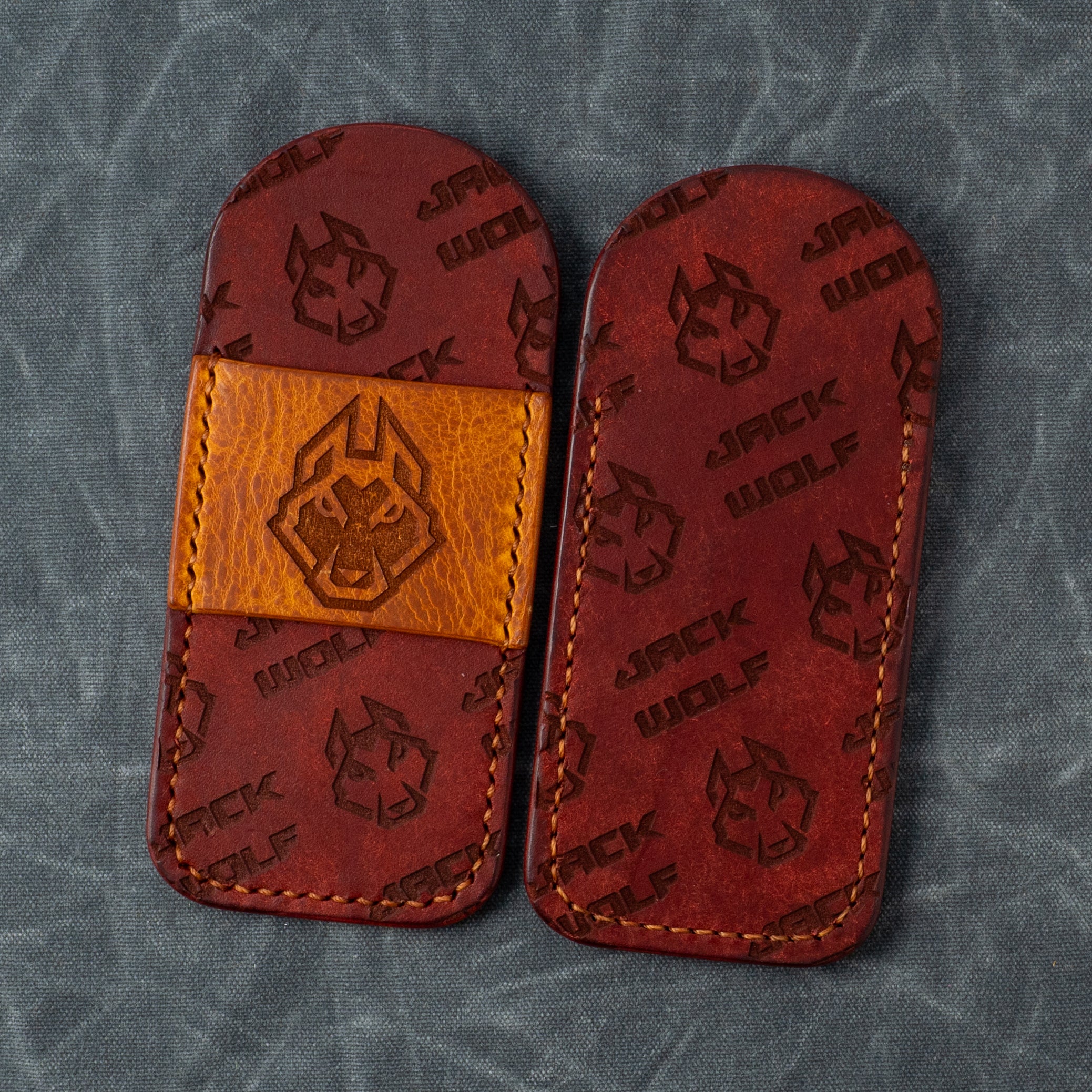 Nature & Acier Slip - Engraved Dark Red Leather Mustard Strap Brown Thread