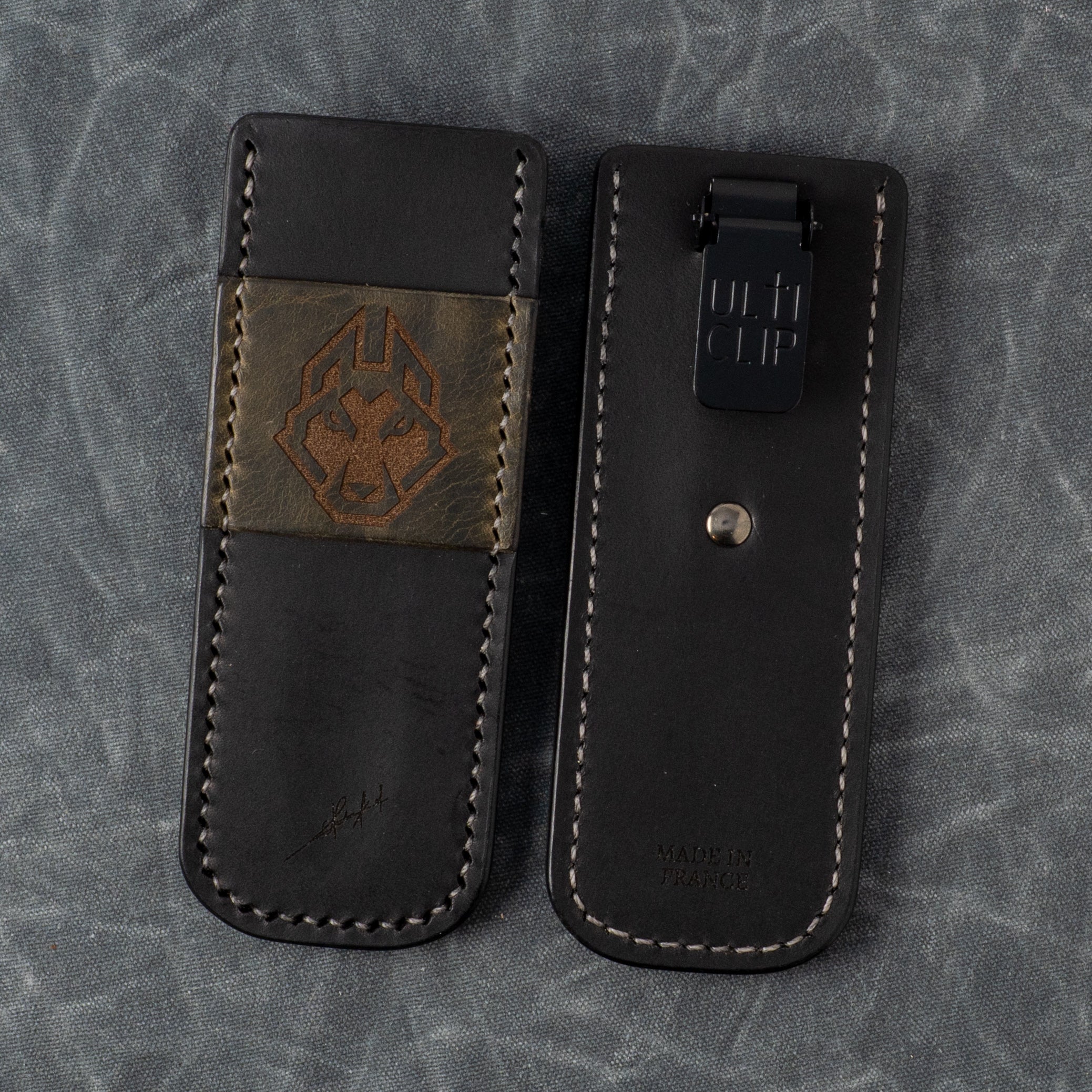 Nature & Acier Clip Slip - Black Leather Grey Strap Grey Thread
