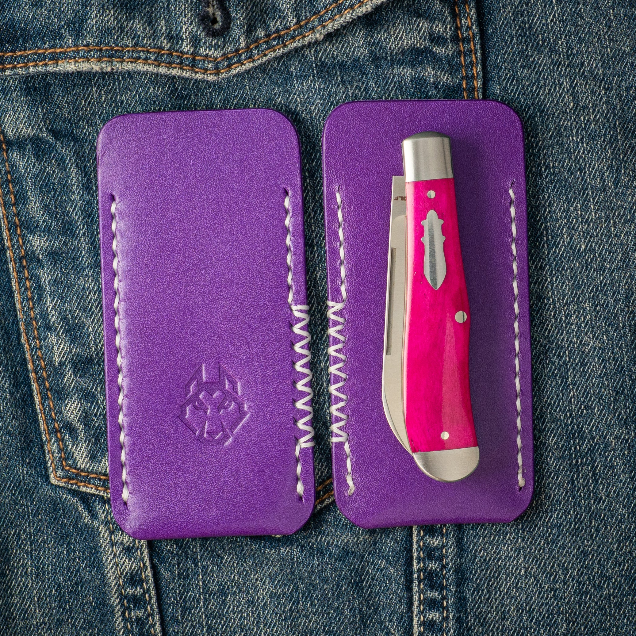 Northwoods Leatherworks Slip - Ultra Violet Gaucho Oil White Thread