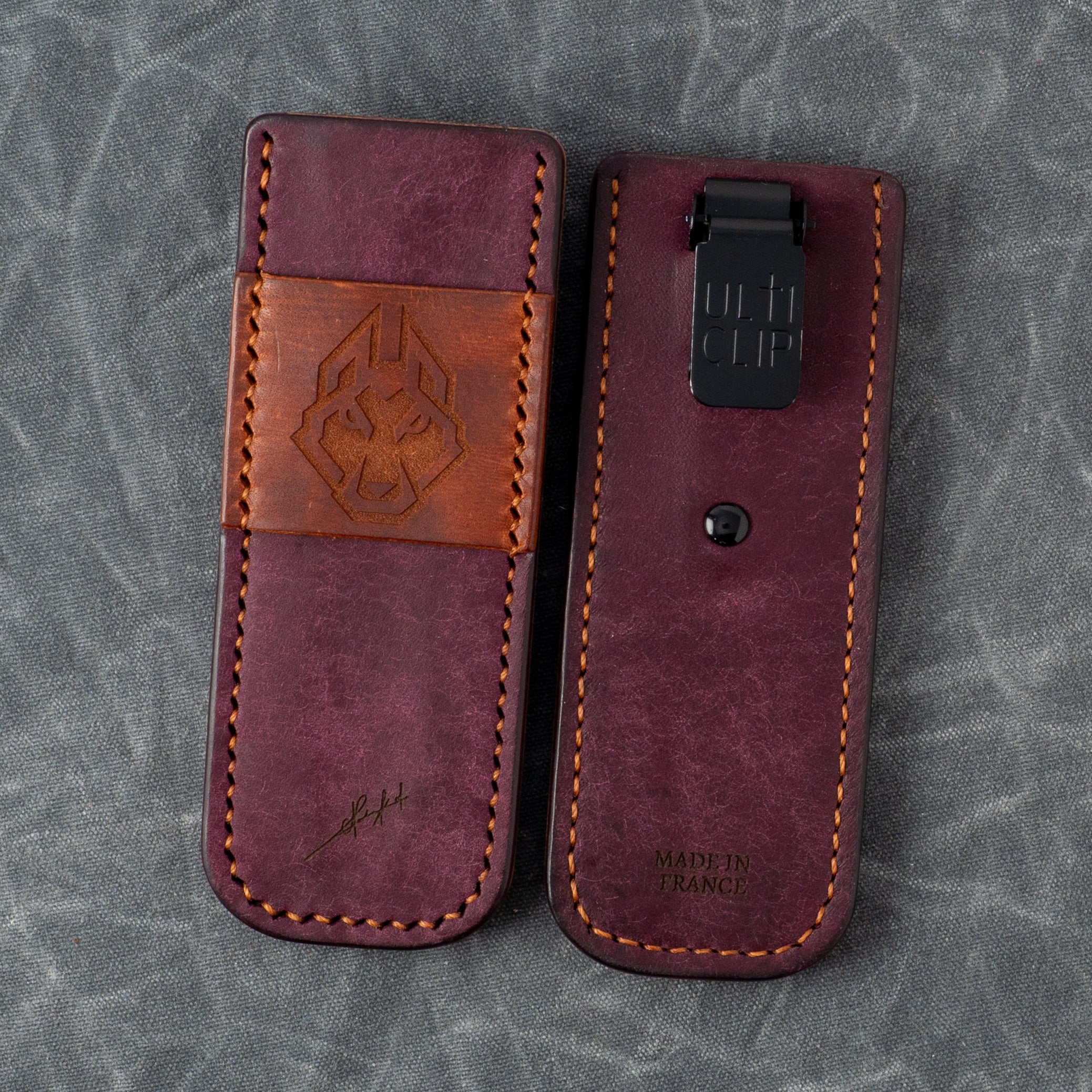 Nature & Acier Clip Slip - Purple Leather Brown Strap Brown Thread